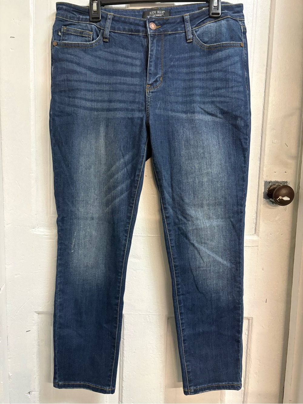 Judy Blue Relaxed Fit Jeans Size 32 Blue Denim Straight Mid Rise Whisker Faded